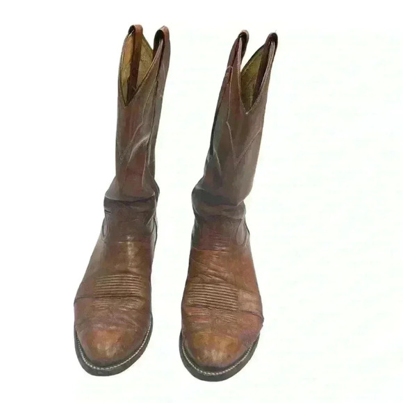 VTG TONY LAMA #5084 Leather Cowboy Western Boots Cognac Marble Brown 10 - B - Picture 3 of 14